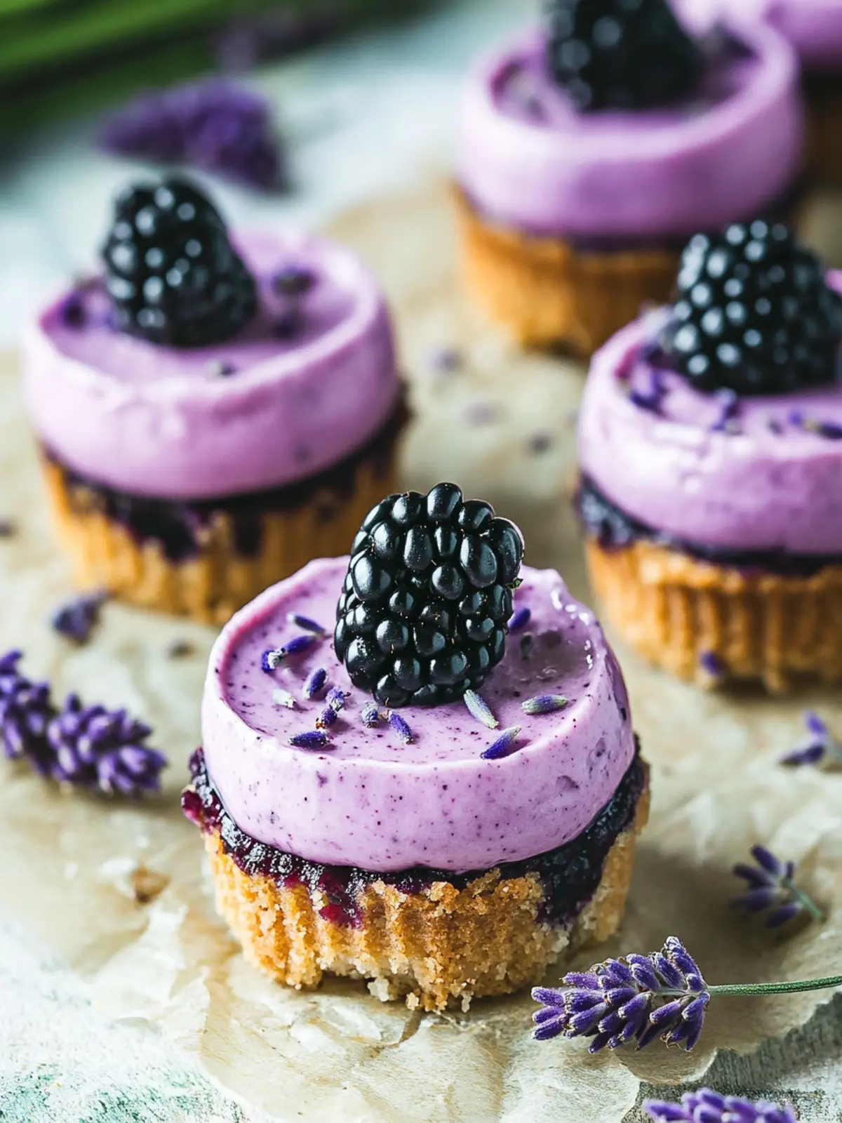 Irresistible Mini Blackberry Lavender Cheesecakes You’ll Love 4 Mini Blackberry Lavender Cheesecakes