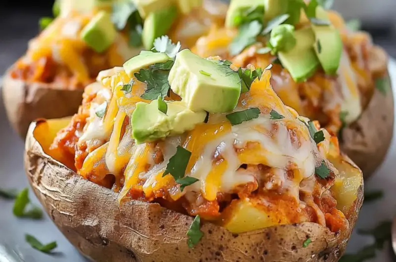 Chicken Enchilada Stuffed Baked Potatoes