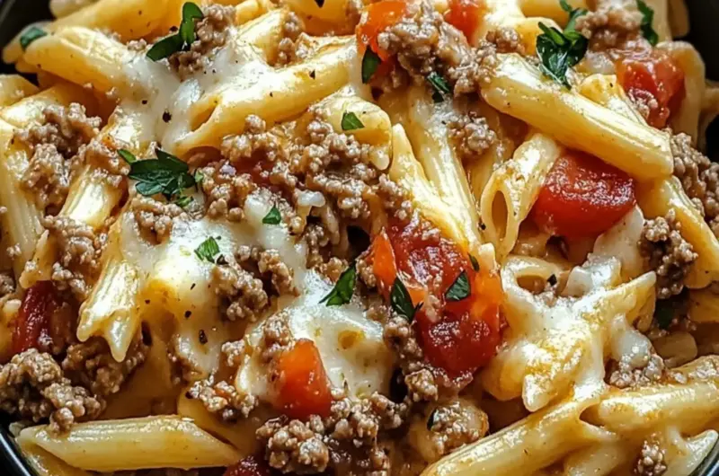Creamy Rotel Pasta with Ground Beef