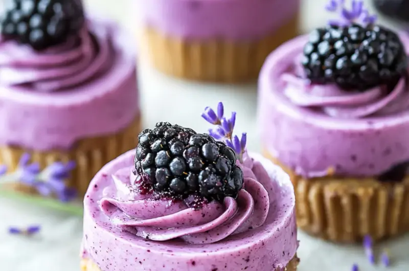 Mini Blackberry Lavender Cheesecakes
