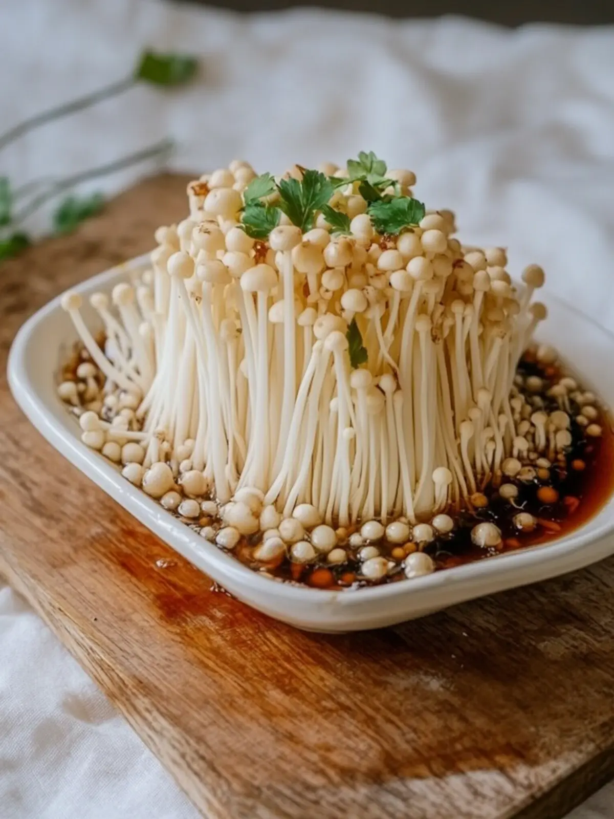 Savor Enoki Mushrooms with Savory Garlic Scallion Sauce 2 Enoki Mushrooms