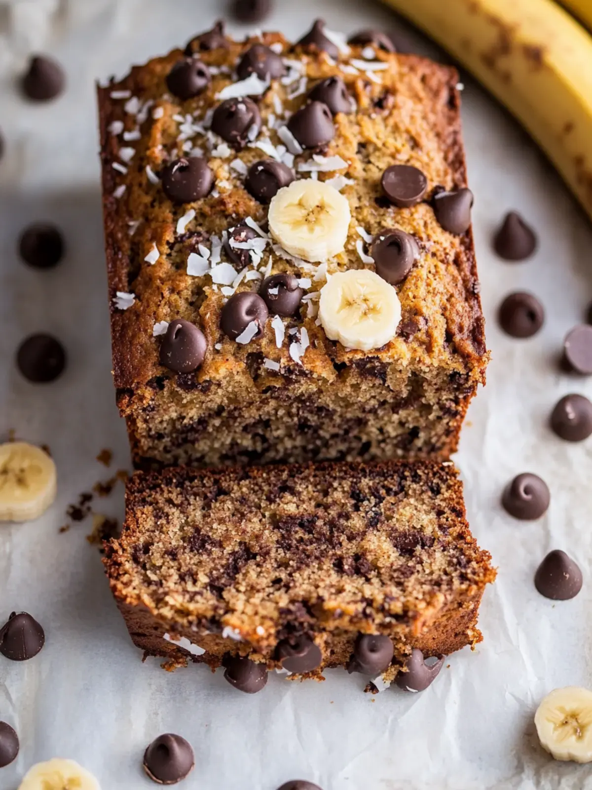 Delicious Coconut Banana Bread with Chocolate Chips Bliss 3 Coconut Banana Bread with Chocolate Chips