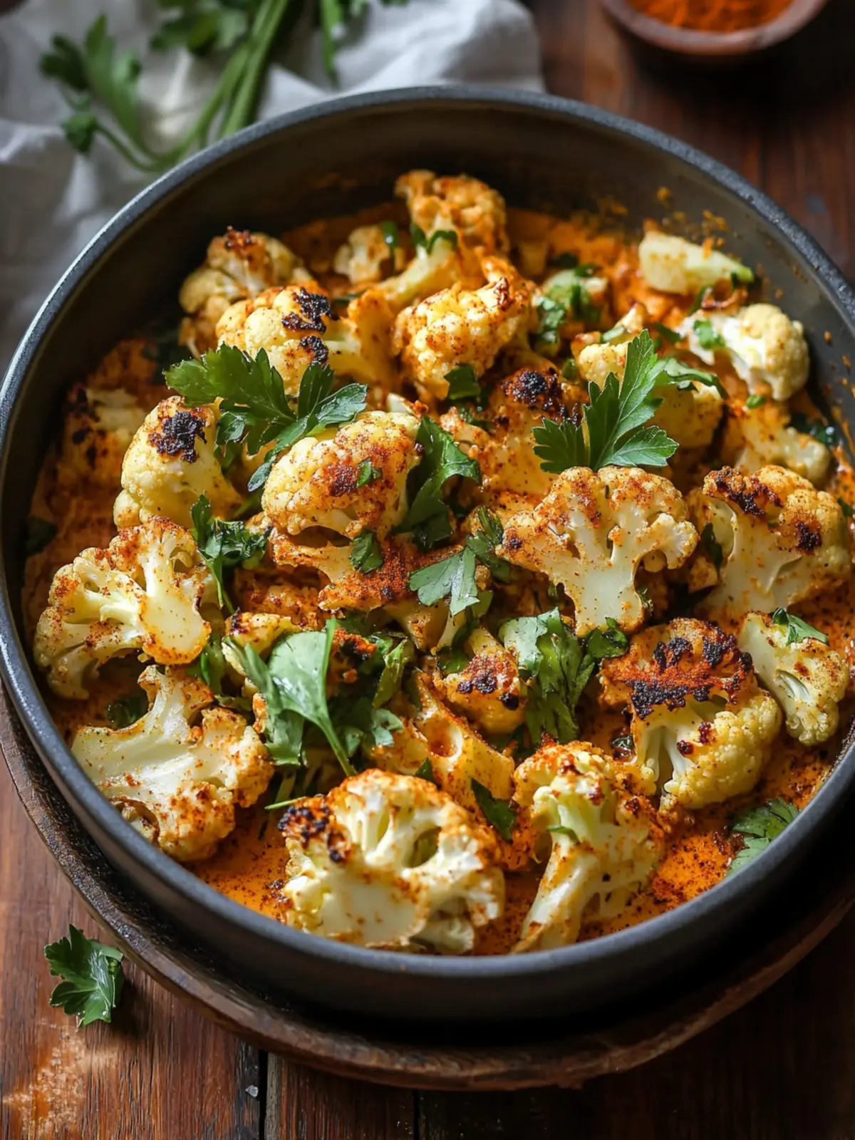 Spice-Roasted Cauliflower in Creamy Coconut Tomato Sauce 3 Spice-Roasted Cauliflower