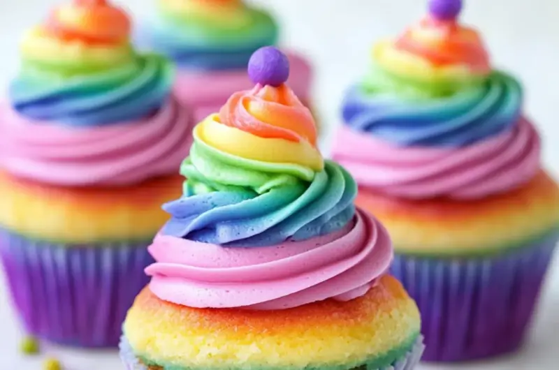 Rainbow Frosting Cupcakes
