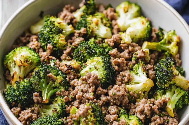 Garlic Roasted Broccoli and Ground Beef