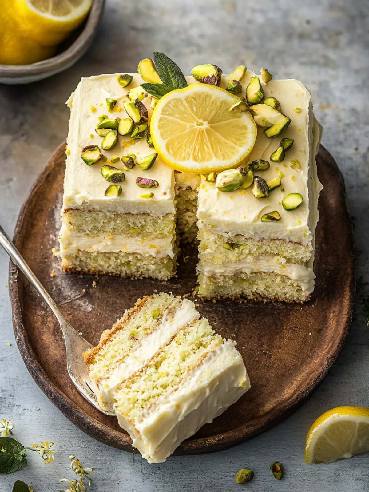 Irresistible Lemon Pistachio Cake with Creamy Frosting 3 Lemon Pistachio Cake