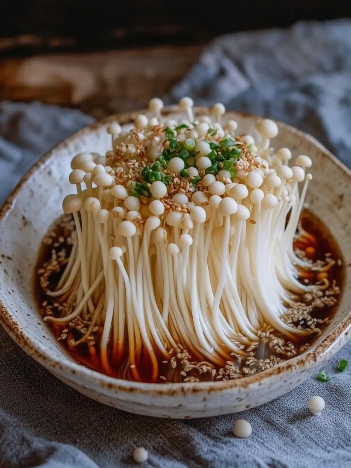 Savor Enoki Mushrooms with Savory Garlic Scallion Sauce 3 Enoki Mushrooms