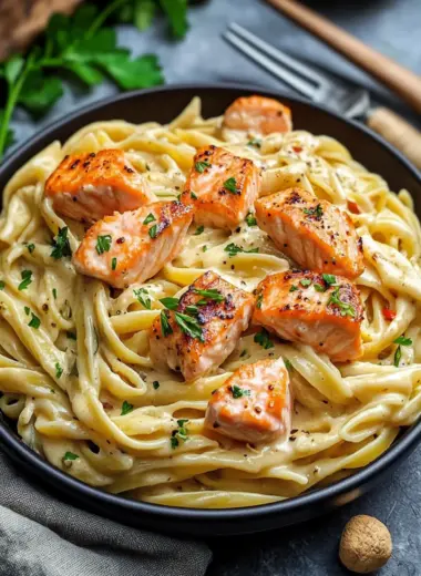 Creamy Honey Mustard Salmon Pasta