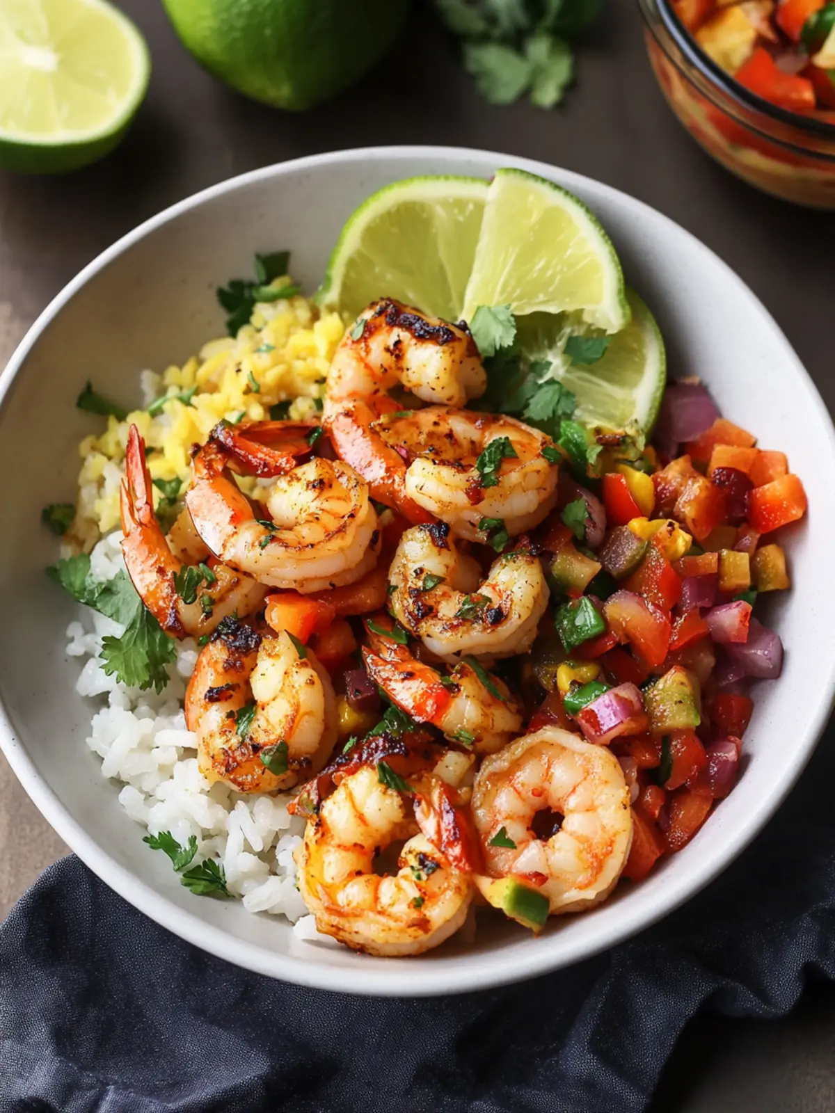 Quick and Easy Shrimp and Rice Bowls with Tropical Salsa 4 Shrimp And Rice Bowls