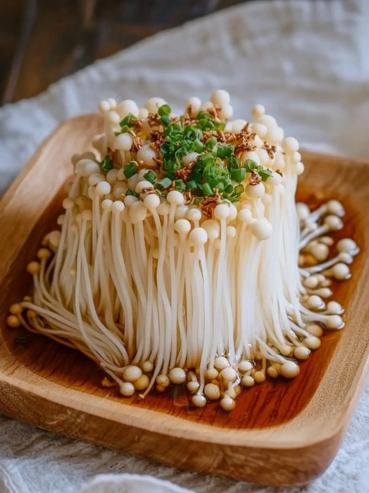 Savor Enoki Mushrooms with Savory Garlic Scallion Sauce 4 Enoki Mushrooms