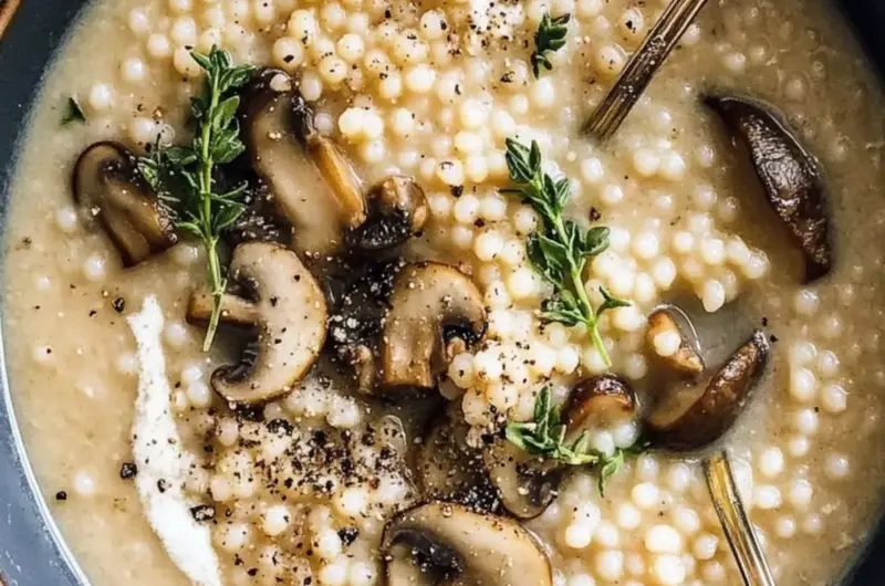 Creamy Mushroom & Pearl Couscous Soup