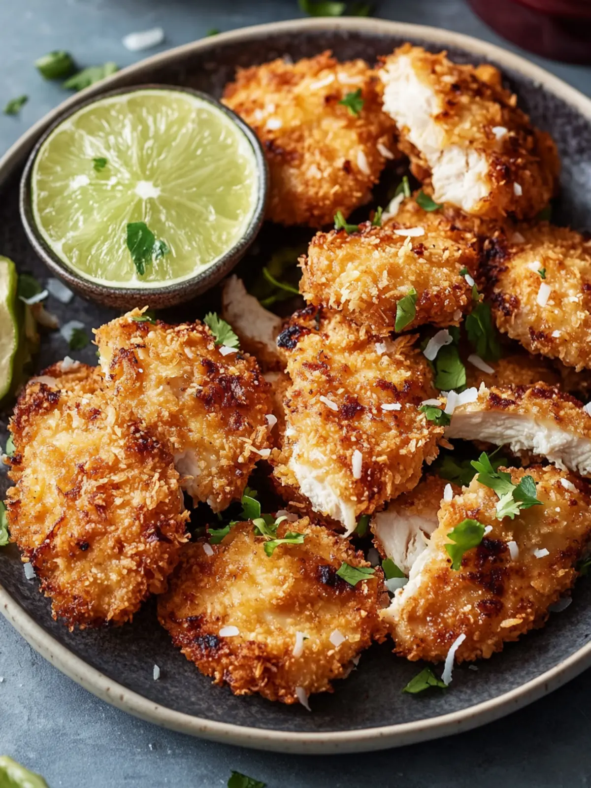 Tropical Crunchy Coconut Chicken with Spicy Mayo & Salad 2 Crunchy Coconut Chicken