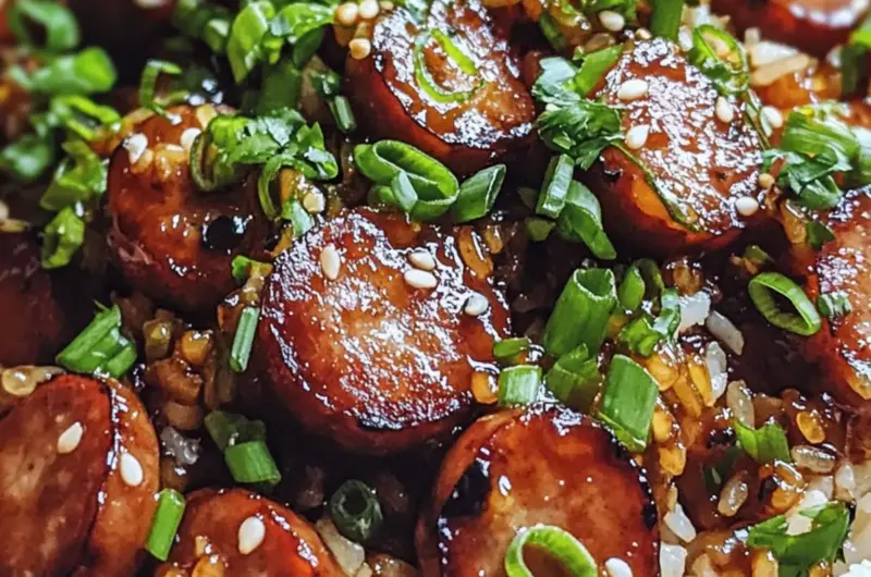 Sticky Honey Garlic Smoked Sausage Rice