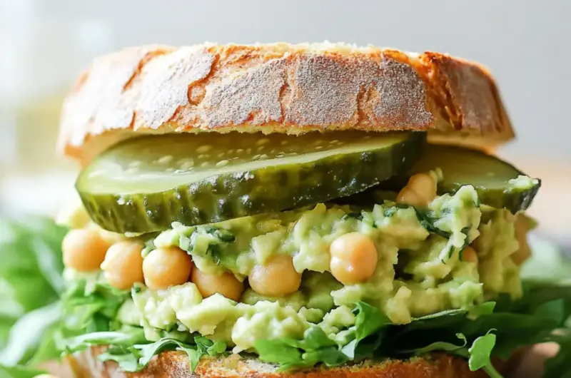 Smashed Chickpea Avocado Dill Pickle Sandwiches