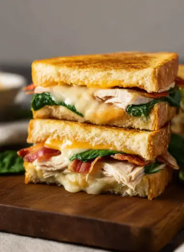 Turkey Melt with Cheddar, Spinach, and Bacon