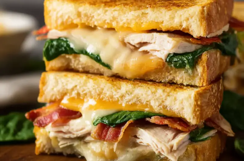 Turkey Melt with Cheddar, Spinach, and Bacon