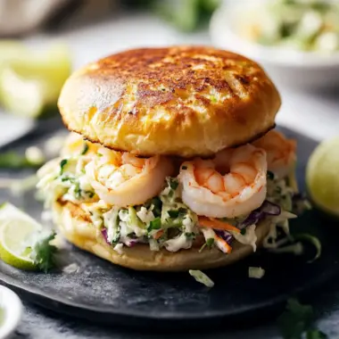 Shrimp Burger with Jalapeño Lime Slaw for a Tasty Twist 9 Shrimp Burger with Jalapeño Lime Slaw