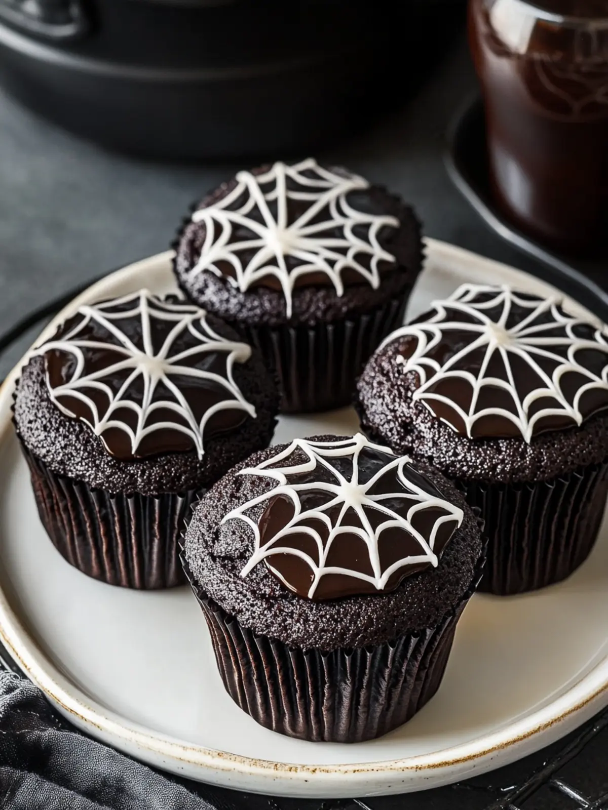 Spiderweb Black Cocoa Cupcakes for Spooky Deliciousness 3 Spiderweb Black Cocoa Cupcakes