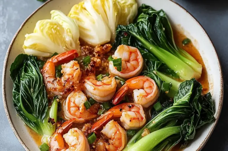Spicy Garlic Butter Shrimp and Baby Bok Choy