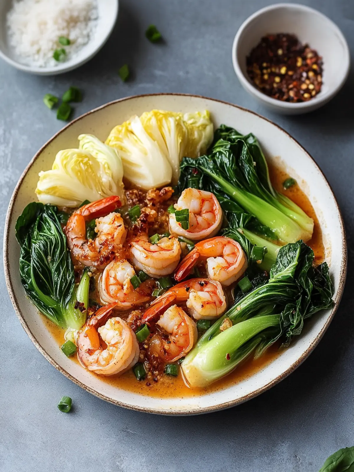Spicy Garlic Butter Shrimp and Baby Bok Choy