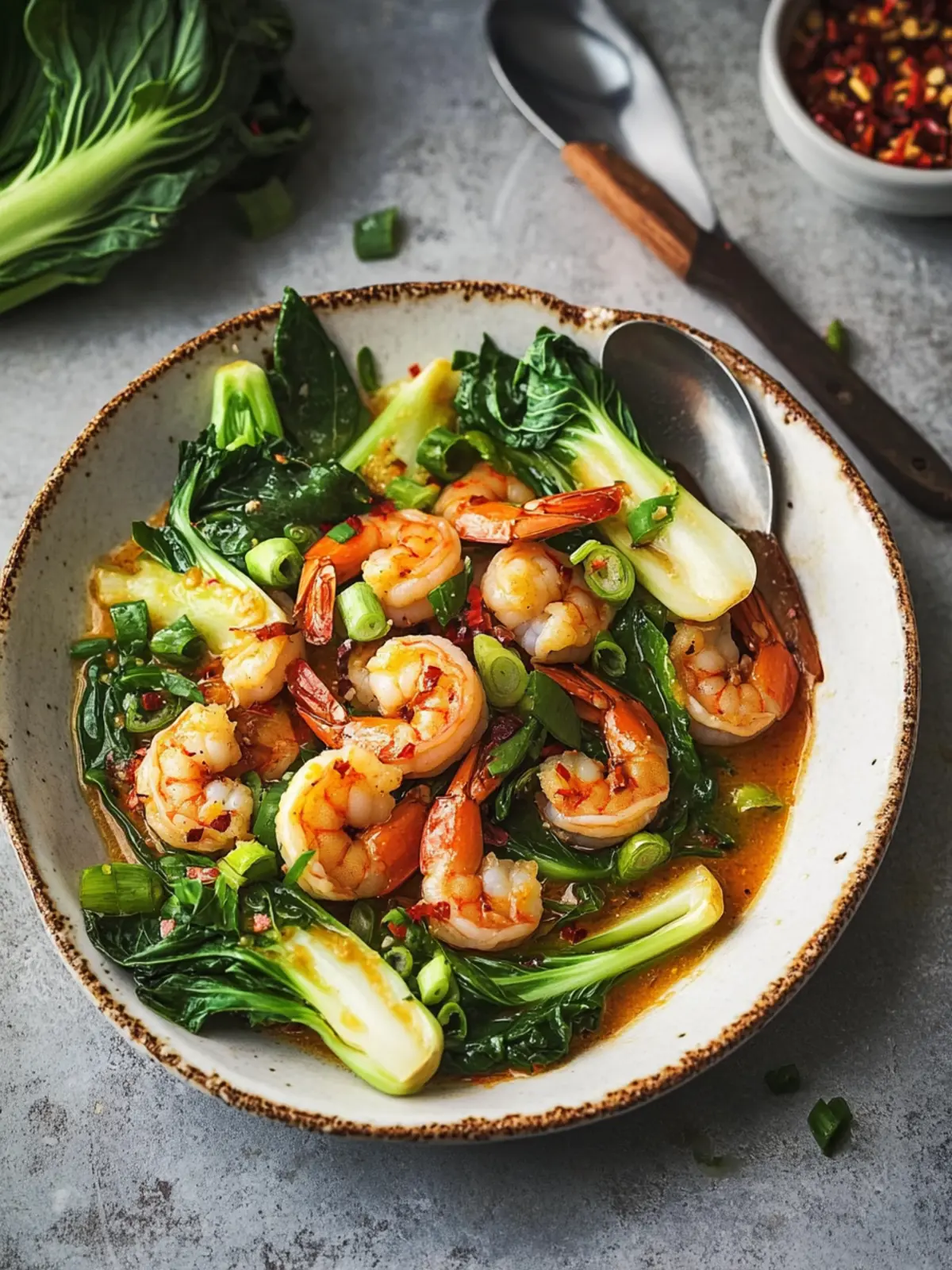 Spicy Garlic Butter Shrimp and Baby Bok Choy