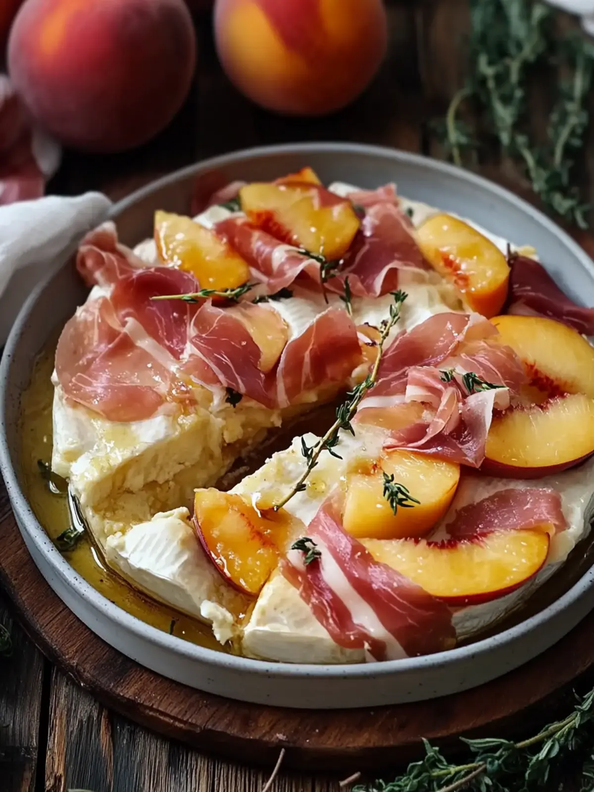 Indulge in Baked Brie with Peach, Prosciutto & Hot Honey Delight 2 Baked Brie with Peach, Prosciutto & Hot Honey
