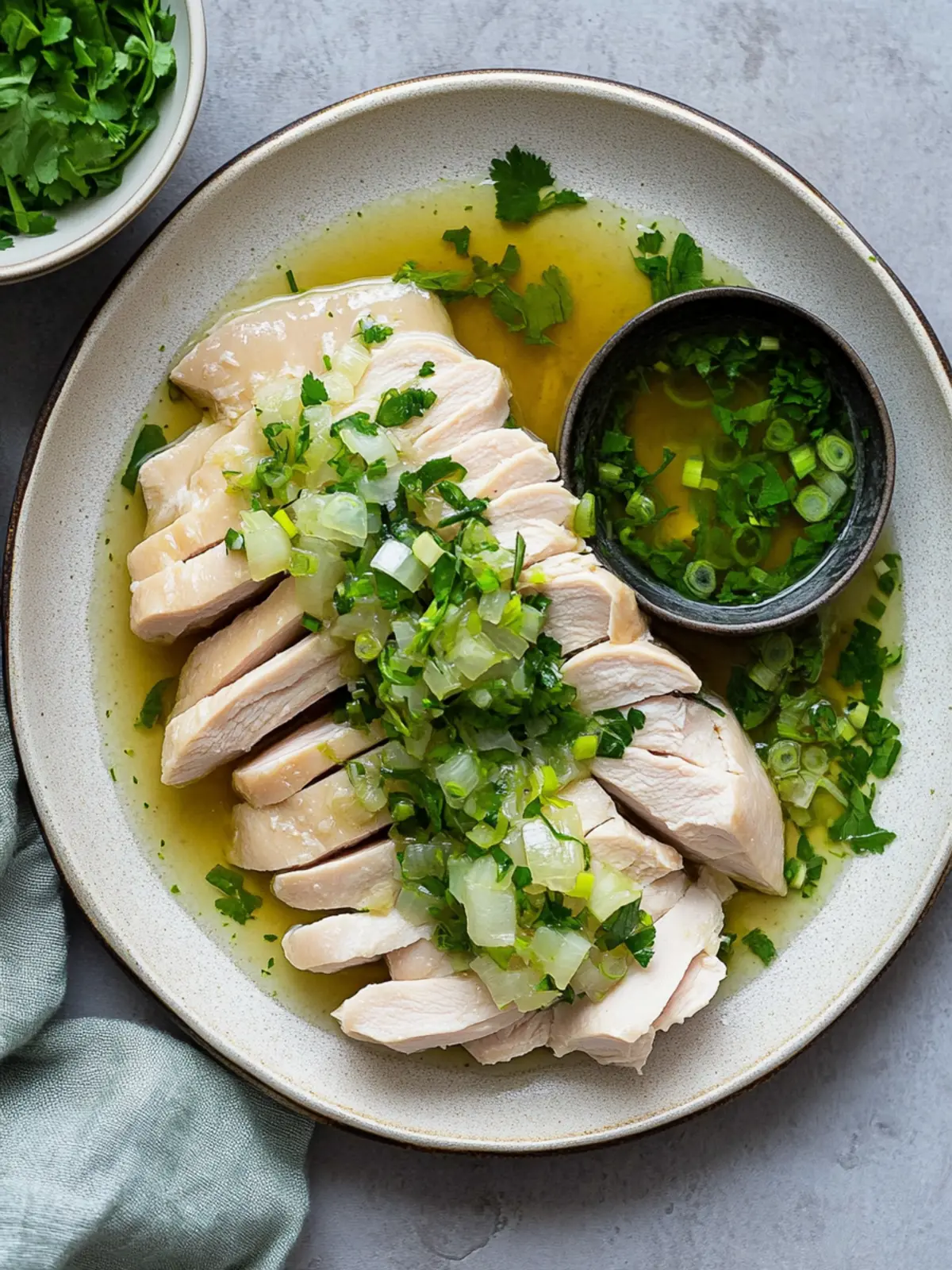 Savory Poached Chicken with Ginger Scallion Sauce Delight 2 Poached Chicken with Ginger Scallion Sauce