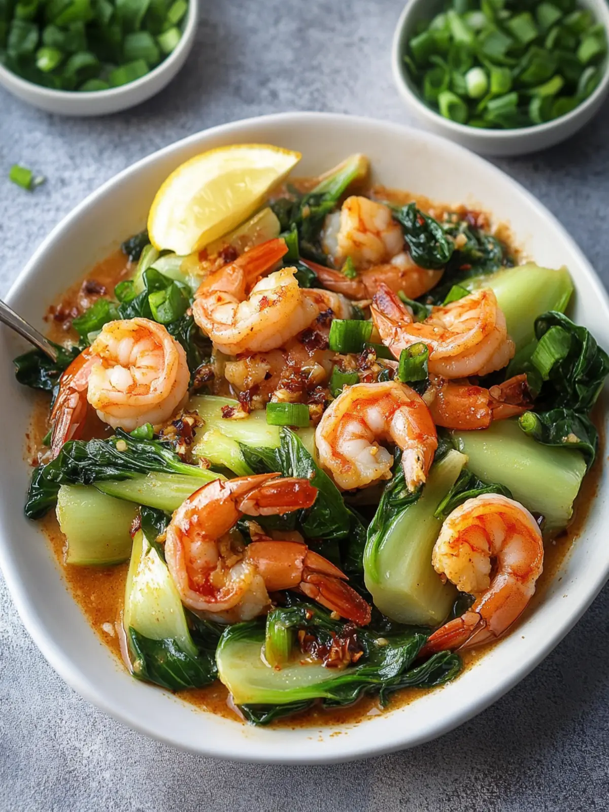 Spicy Garlic Butter Shrimp and Baby Bok Choy