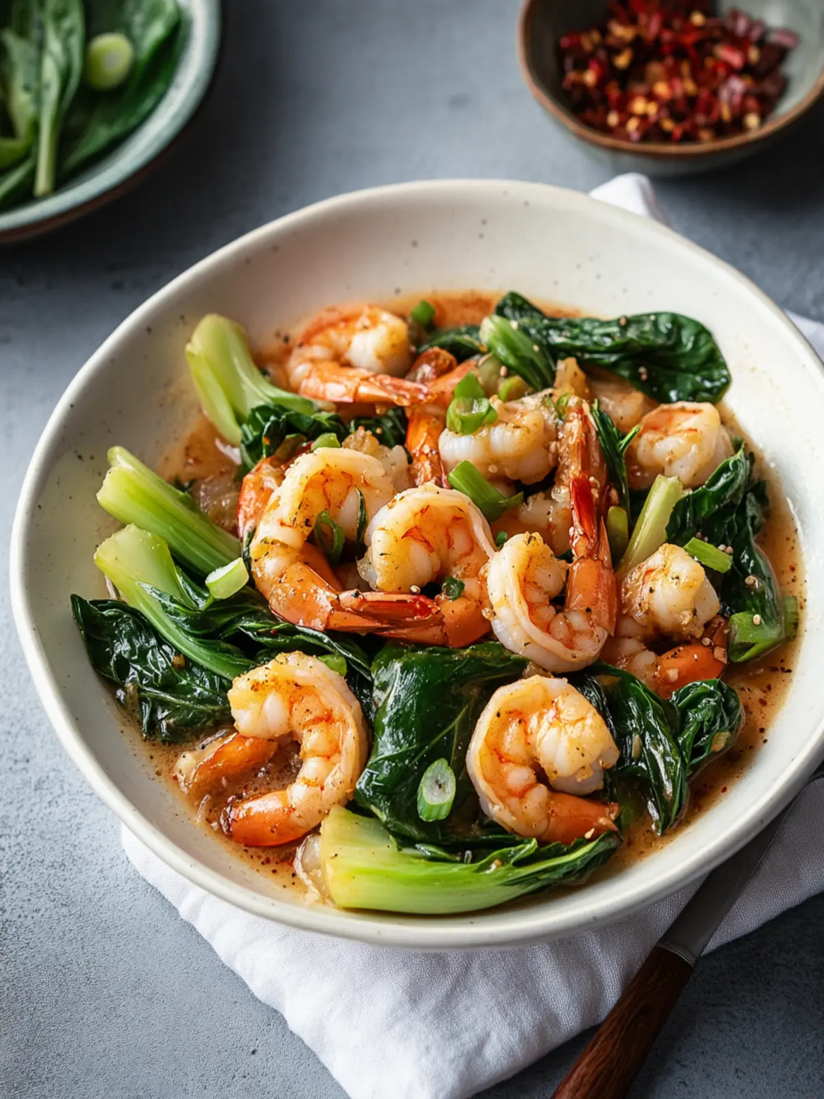Spicy Garlic Butter Shrimp and Baby Bok Choy