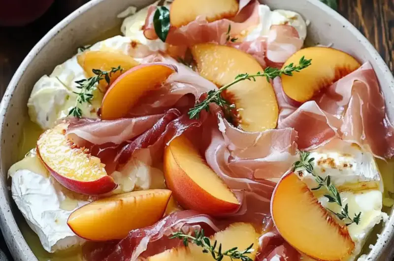 Baked Brie with Peach, Prosciutto & Hot Honey