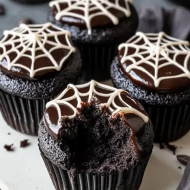 Spiderweb Black Cocoa Cupcakes