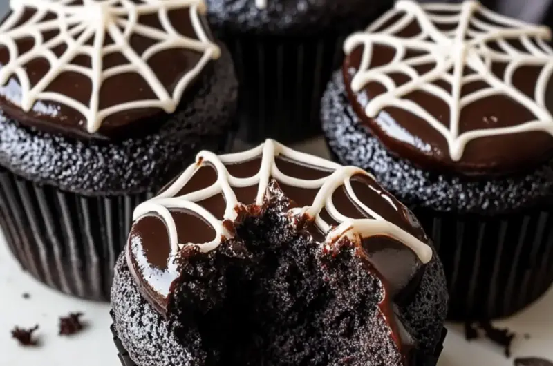 Spiderweb Black Cocoa Cupcakes