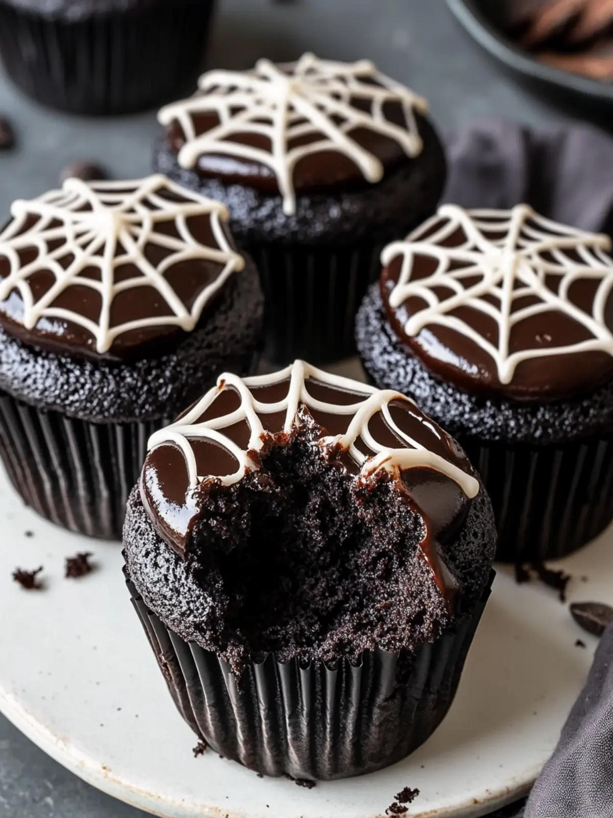 Spiderweb Black Cocoa Cupcakes for Spooky Deliciousness 5 Spiderweb Black Cocoa Cupcakes