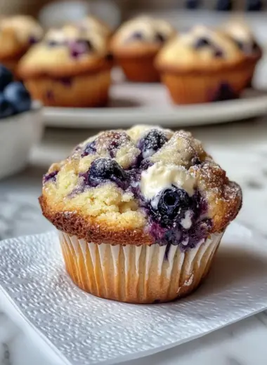 Bakery-Style Blueberry Cream Cheese Muffins